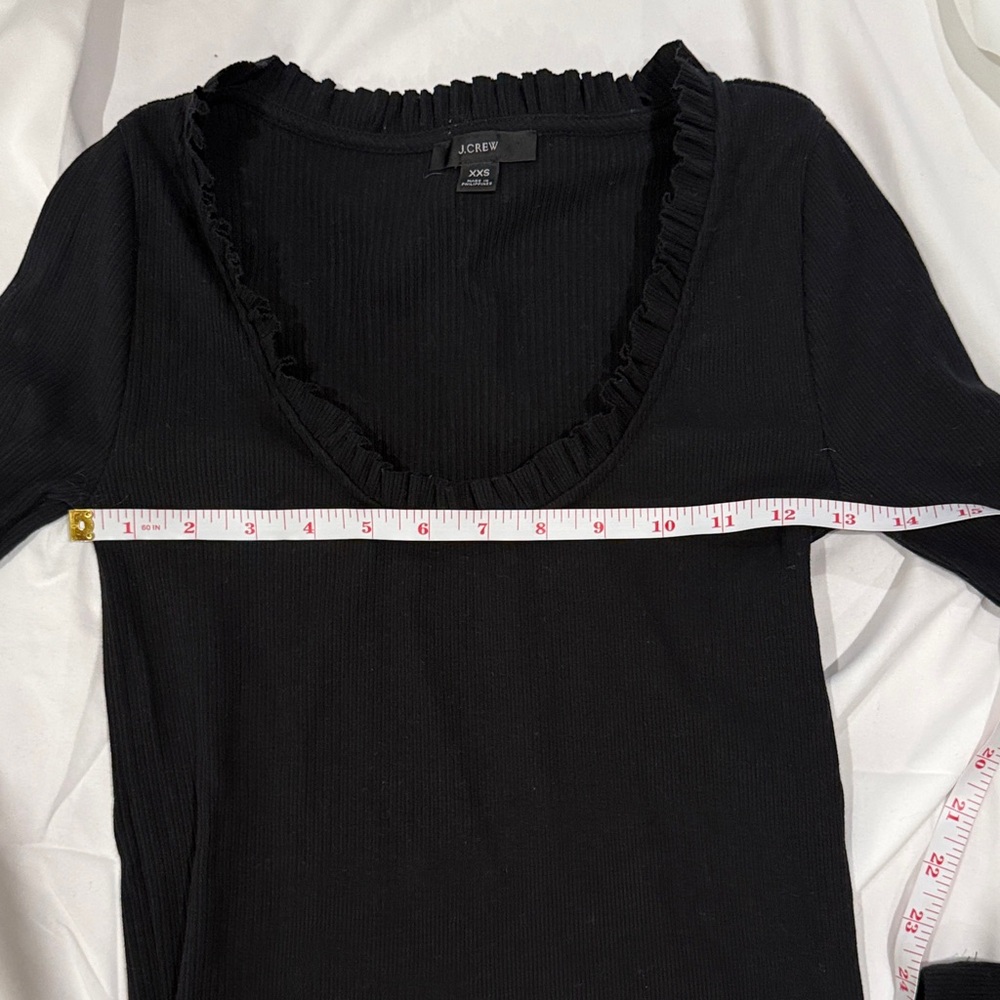 J. Crew Black Ruffle Neck Ribbed Top - Picture 7 of 9